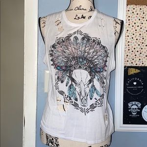 Rue 21-Tribal Cow Skull with Feathers